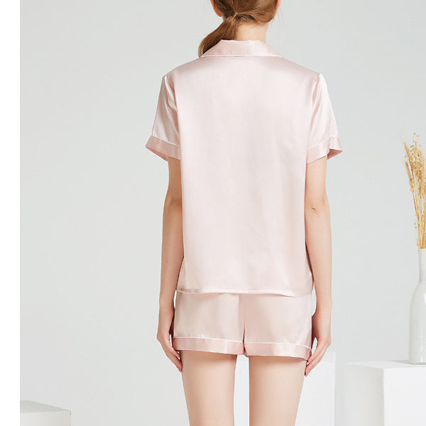 19Momme Pure Mulberry Silk Short Sleeves Notch Collar Pajamas Set [SKPA0009]