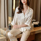 19Momme Pure Mulberry Silk long Sleeves Notch Collar Lace Pajamas Set [SKPA0046]