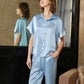 Pure Mulberry Silk Short Sleeves Notch Collar Pajamas Set [SKPA0057]