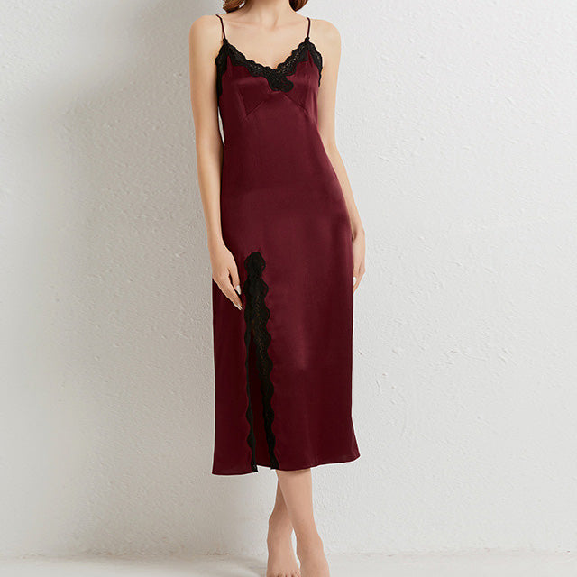 16Momme Pure Mulberry Silk Sexy Maxi Lace Sleepshirt [SKSH0004]