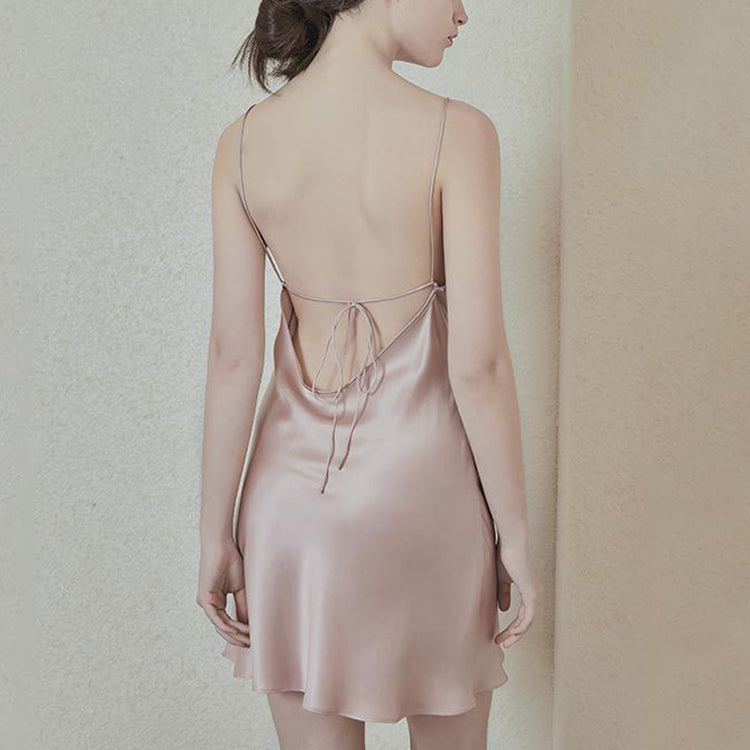 19Momme Pure Mulberry Silk Sexy Mini Backless Sleepshirt [SKSH0011]