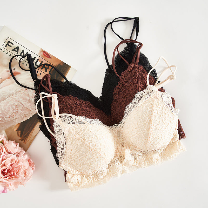 Wireless Sexy Gathered Triangle Lace Mulberry Silk Bras [SKBR0023]