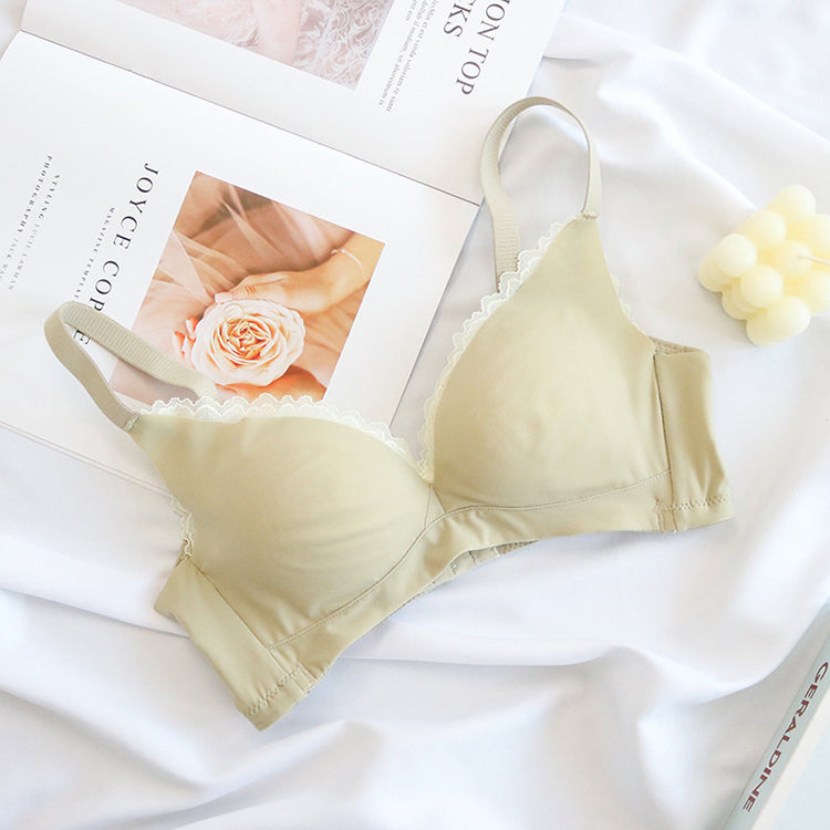 Wireless Cute Gathered 3/4 Cup Lace Mulberry Silk Bras [SKBR0067]
