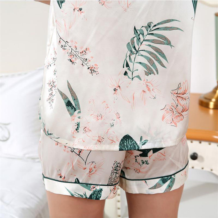16Momme Pure Mulberry Silk Short Sleeves Notch Collar Pajamas Set [SKPA0035]