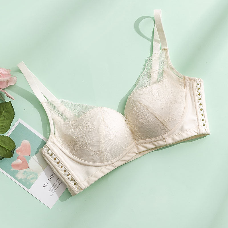 Wireless Elegant Gathered 3/4 Cup Lace Mulberry Silk Bras [SKBR0013]