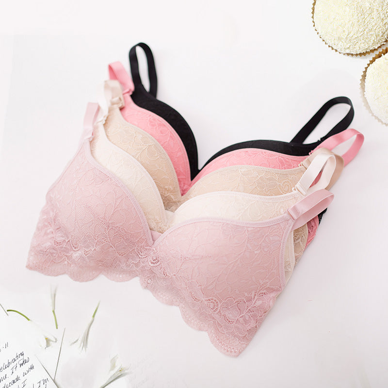 Wireless Sexy Gathered 3/4 Cup Lace Mulberry Silk Bras [SKBR0021]