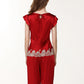 Pure Mulberry Silk Short Sleeves Round Collar Lace Pajamas Set [SKPA0054]