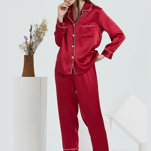 16Momme Pure Mulberry Silk Long Sleeves Notch Collar Pajamas Set [SKPA0007]