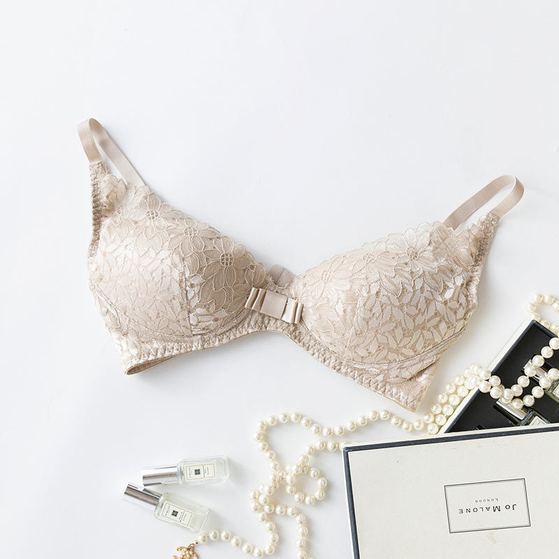 Wireless Sexy Gathered 1/2 Cup Lace Mulberry Silk Bras [SKBR0058]