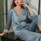 19Momme Pure Mulberry Silk Long Sleeves Round Collar Lace Pajamas Set [SKPA0036]