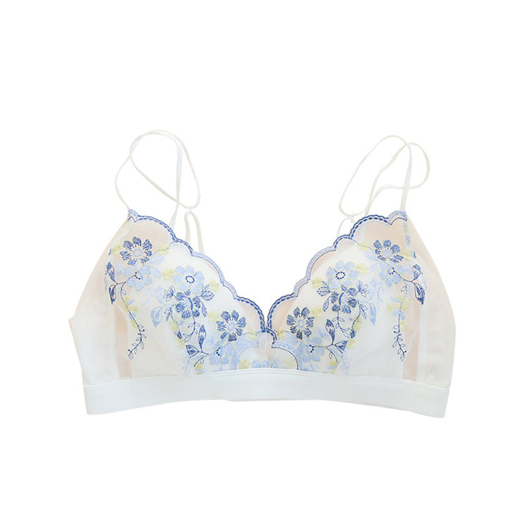 Wireless Romantic Gathered 3/4 Cup Lace Mulberry Silk Bras [SKBR0071]