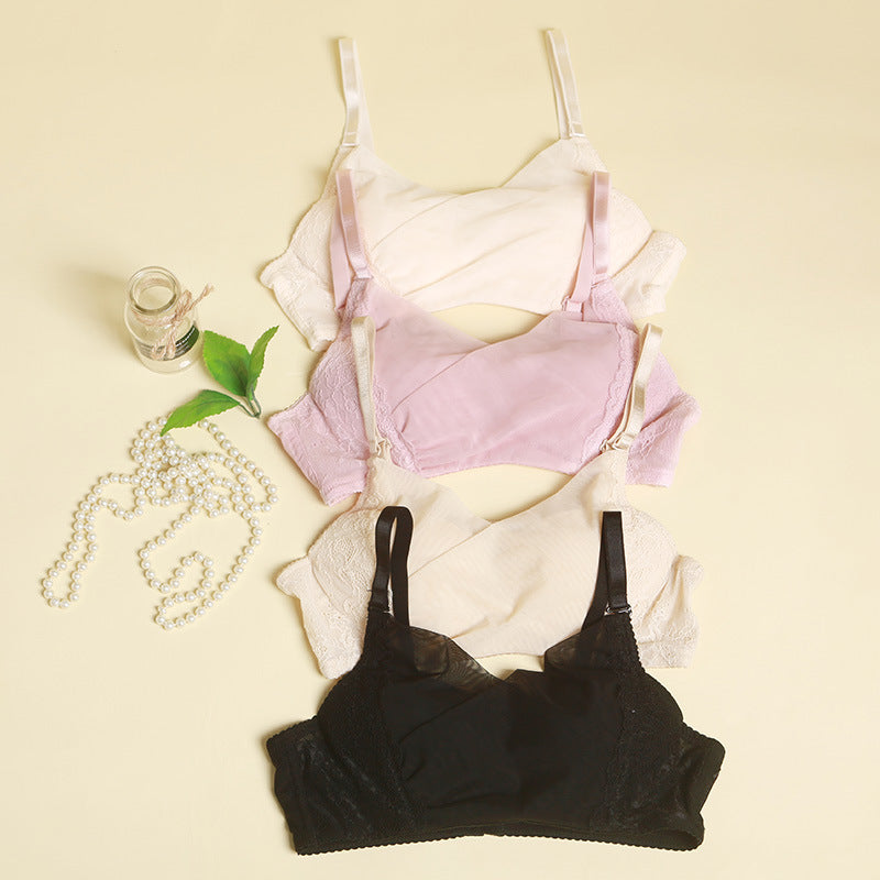 Wireless Sexy Gathered Full Cup Lace Mulberry Silk Bras [SKBR0035]