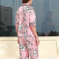 19Momme Pure Mulberry Silk Half Sleeves Notch Collar Printing Pajamas Set [SKPA0025]