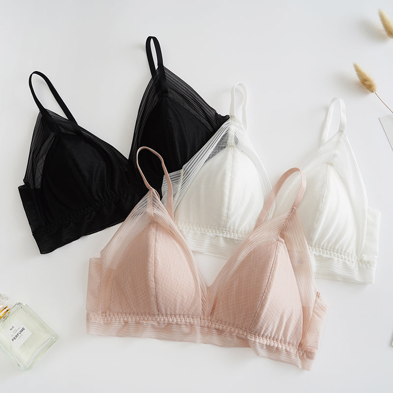 Wireless Romantic Breathable Triangle Lace Mulberry Silk Bras [SKBR0001]