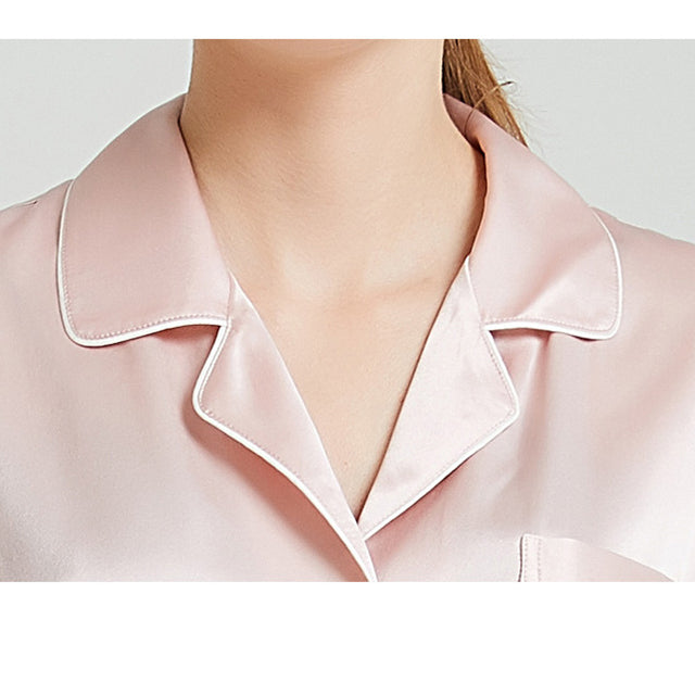 19Momme Pure Mulberry Silk Short Sleeves Notch Collar Pajamas Set [SKPA0009]
