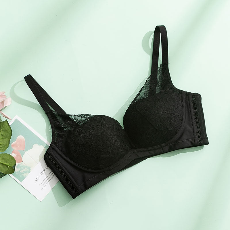 Wireless Elegant Gathered 3/4 Cup Lace Mulberry Silk Bras [SKBR0013]