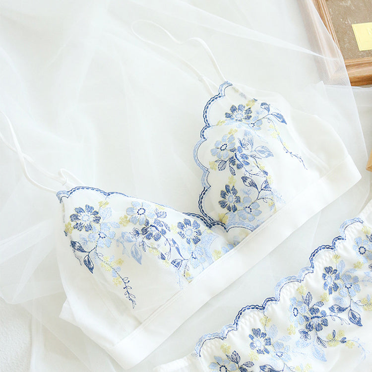 Wireless Romantic Gathered 3/4 Cup Lace Mulberry Silk Bras [SKBR0071]