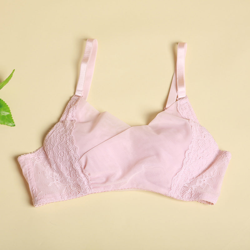 Wireless Sexy Gathered Full Cup Lace Mulberry Silk Bras [SKBR0035]