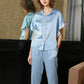 Pure Mulberry Silk Short Sleeves Notch Collar Pajamas Set [SKPA0057]