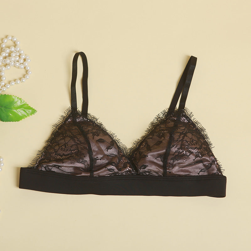 Wireless Romantic Breathable Triangle Lace Mulberry Silk Bras [SKBR0033]