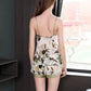 Pure Mulberry Silk Strap V Collar Printing Pajamas Set [SKPA0062]