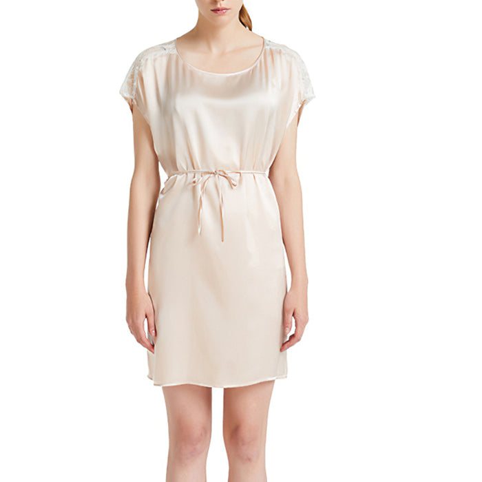 19Momme Pure Mulberry Silk Elegant Mini Belted Sleepshirt [SKSH0008]