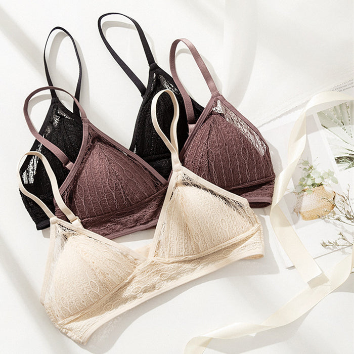 Wireless Romantic Breathable Triangle Lace Mulberry Silk Bras [SKBR0020]