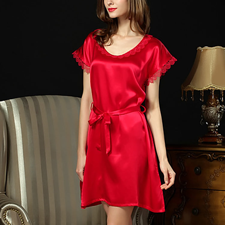 16Momme Pure Mulberry Silk Elegant Above Knee Lace Sleepshirt [SKSH0044]