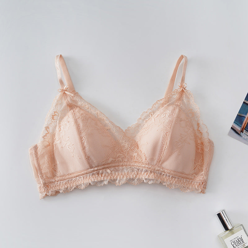 Wireless Romantic Anti Emptied Triangle Lace Mulberry Silk Bras [SKBR0038]