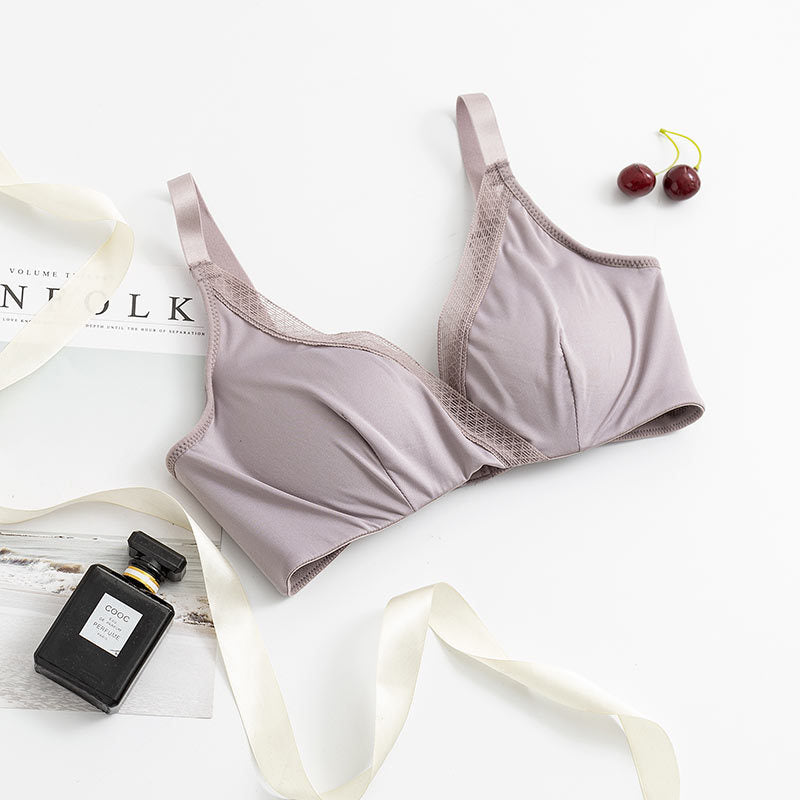 Wireless Romantic Breathable Triangle Lace Mulberry Silk Bras [SKBR0053]