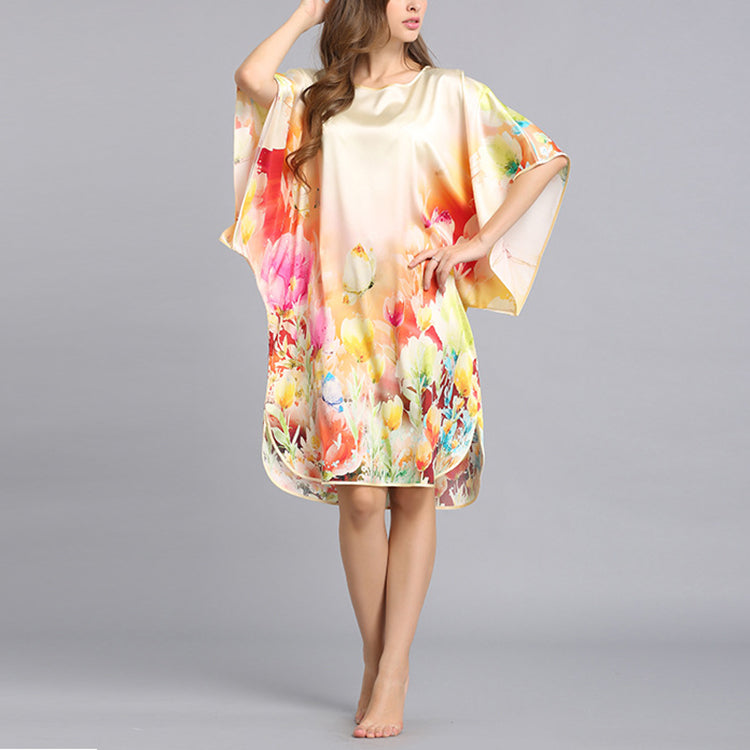 16Momme Pure Mulberry Silk Elegant Mini Printing Sleepshirt [SKSH0052]