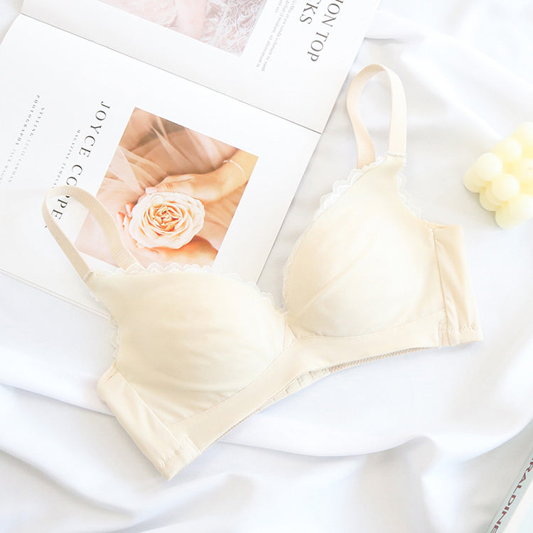 Wireless Cute Gathered 3/4 Cup Lace Mulberry Silk Bras [SKBR0067]