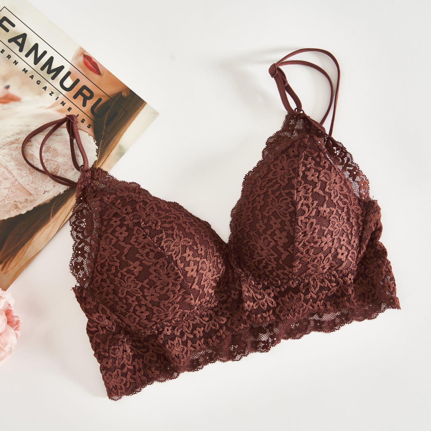 Wireless Sexy Gathered Triangle Lace Mulberry Silk Bras [SKBR0023]