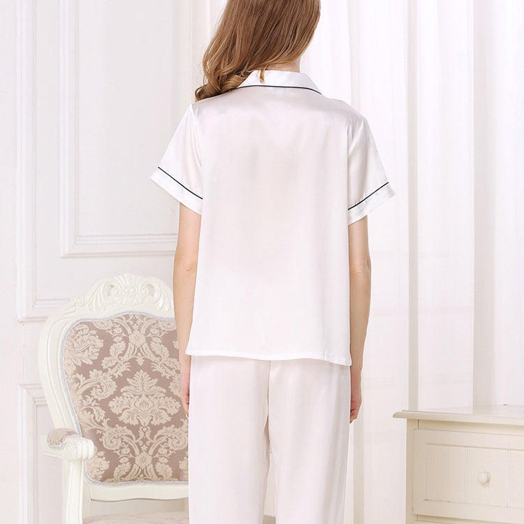 16Momme Pure Mulberry Silk Short Sleeves Notch Collar Pajamas Set [SKPA0034]