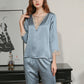 19Momme Pure Mulberry Silk Long Sleeves Round Collar Lace Pajamas Set [SKPA0036]