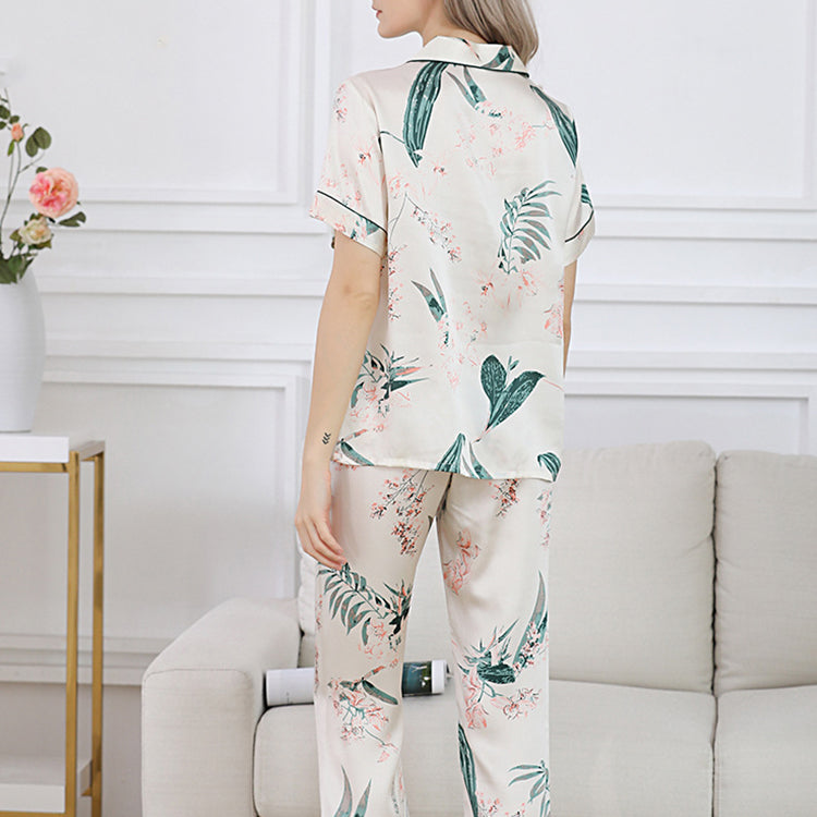 Pure Mulberry Silk Short Sleeves Notch Collar Pajamas Set [SKPA0045]