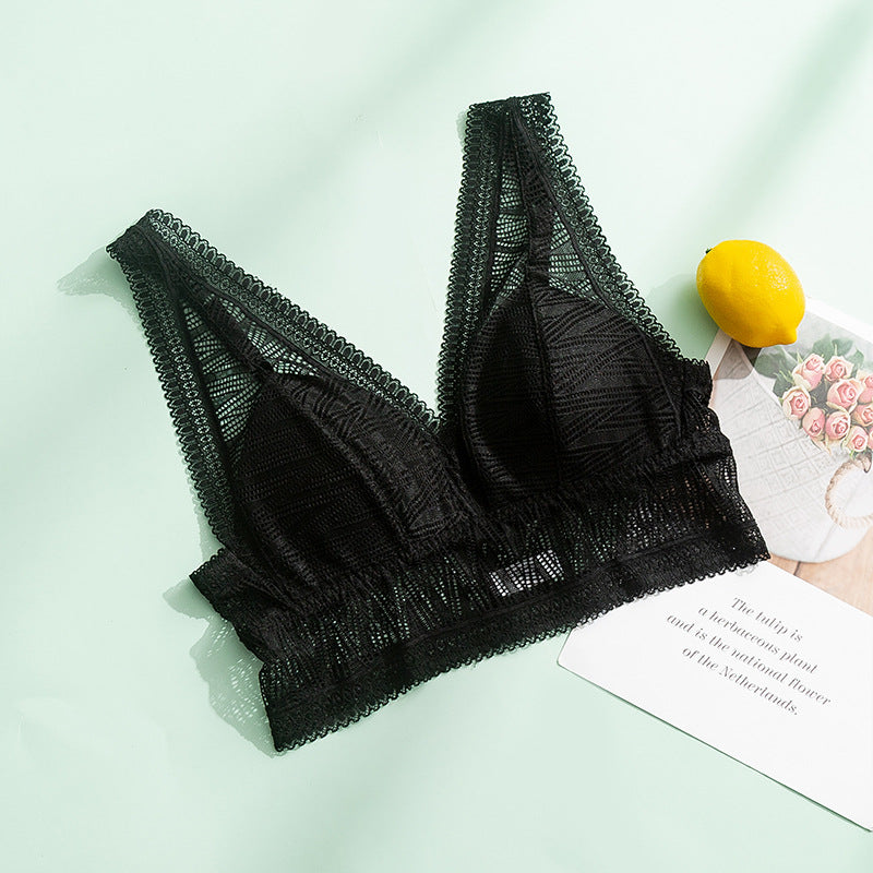 Wireless Romantic Breathable Triangle Lace Mulberry Silk Bras [SKBR0059]