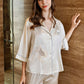 19Momme Pure Mulberry Silk long Sleeves Notch Collar Lace Pajamas Set [SKPA0046]