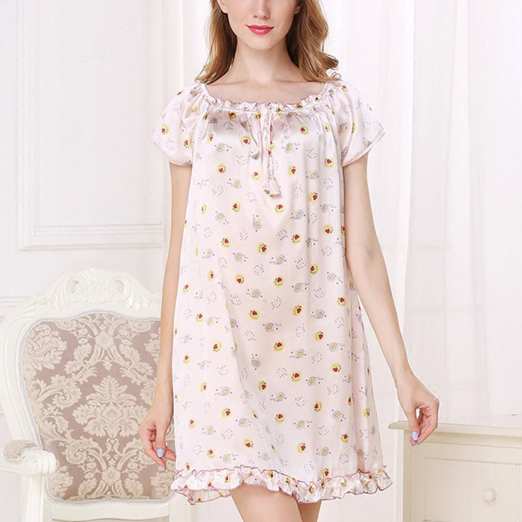 16Momme Pure Mulberry Silk Sweet Mini Printing Sleepshirt [SKSH0037]