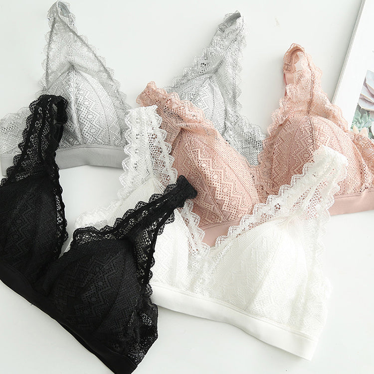 Wireless Romantic Breathable Triangle Lace Mulberry Silk Bras [SKBR0041]