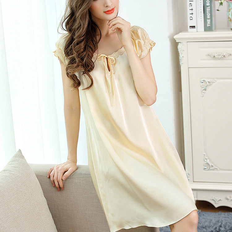 16Momme Pure Mulberry Silk Sweet above Knee Lace Sleepshirt [SKSH0040]