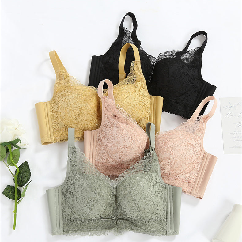 Wireless Sexy Gathered 3/4 Cup Lace Mulberry Silk Bras [SKBR0025]