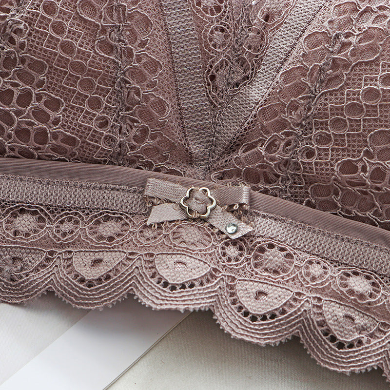 Wireless Elegant Gathered 3/4 Cup Lace Mulberry Silk Bras [SKBR0017]