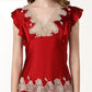 Pure Mulberry Silk Short Sleeves Round Collar Lace Pajamas Set [SKPA0054]