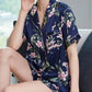 Pure Mulberry Silk Short Sleeves Notch Collar Printing Pajamas Set [SKPA0060]