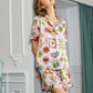 Pure Mulberry Silk Short Sleeves Notch Collar Printing Pajamas Set [SKPA0059]