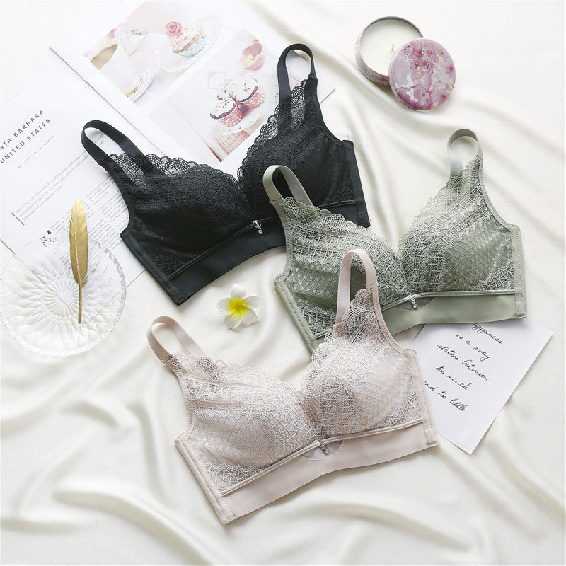 Wireless Elegant Gathered 3/4 Cup Lace Mulberry Silk Bras [SKBR0003]