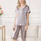 Pure Mulberry Silk Short Sleeves Round Collar Lace Pajamas Set [SKPA0051]