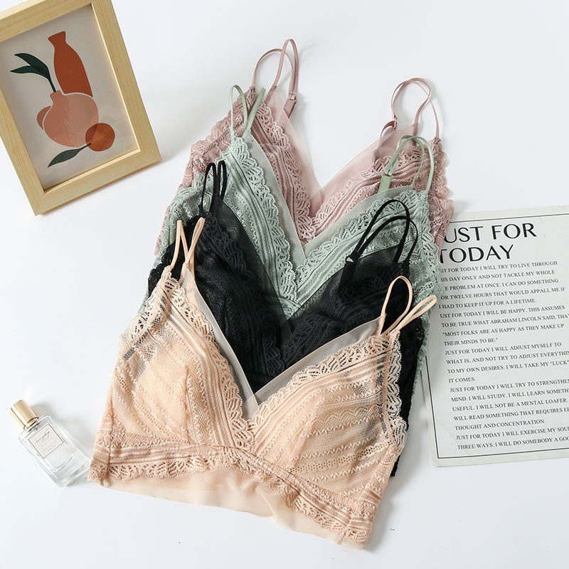 Wireless Sexy Breathable Triangle Lace Mulberry Silk Bras [SKBR0004]