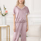 19Momme Pure Mulberry Silk Short Sleeves V Collar Pajamas Set [SKPA0061]